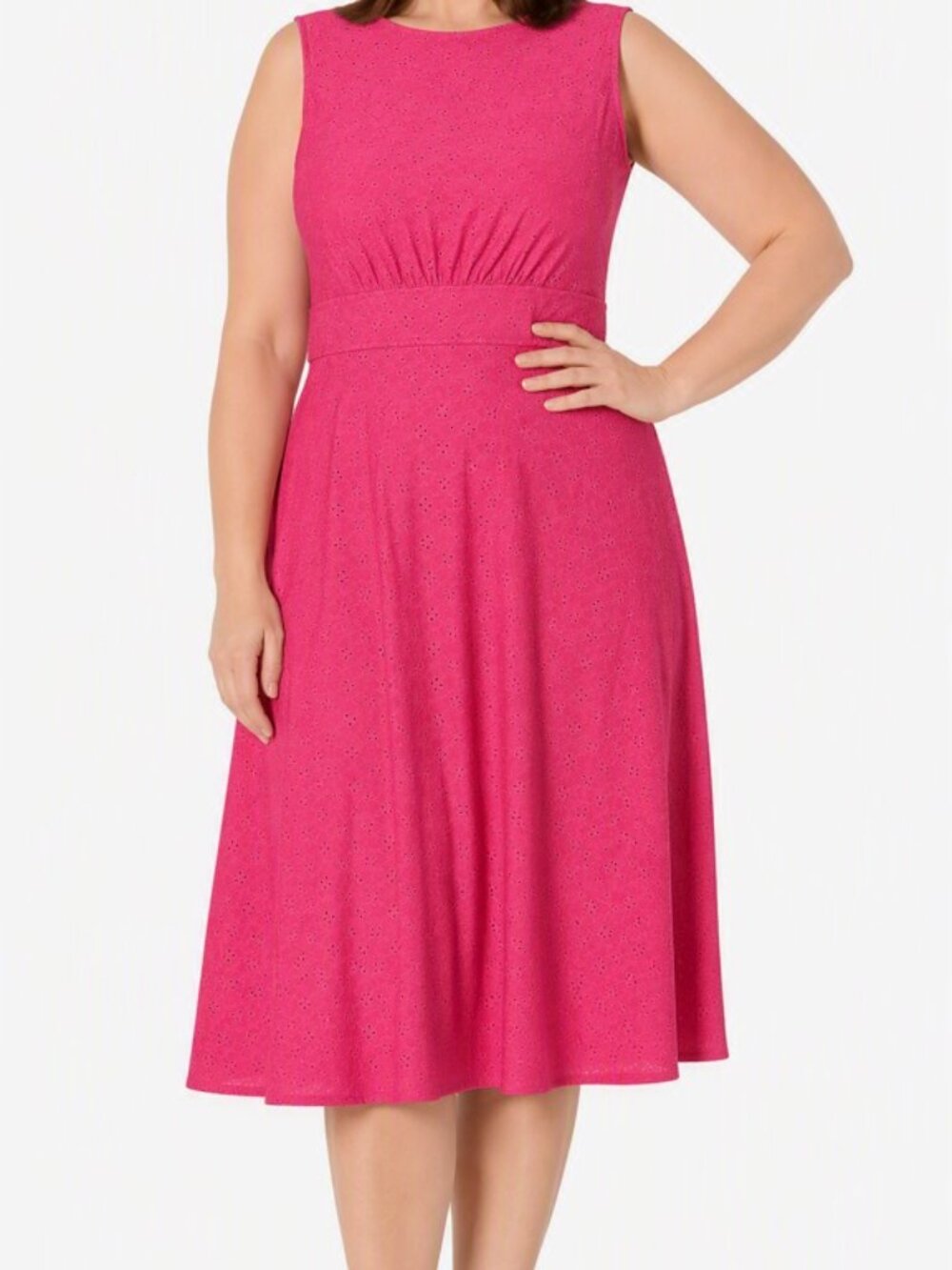 NWOT London Times Pink Eyelet Inset Waist Midi Dress Plus Size 16W NWOT